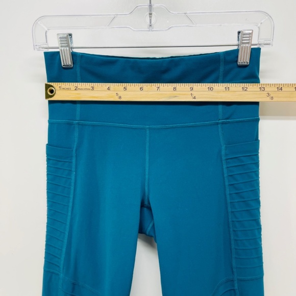 Athleta Leggings XS Womens Salutation Stash Pocket Moto Tight Ribbed Dark Teal - Picture 5 of 10
